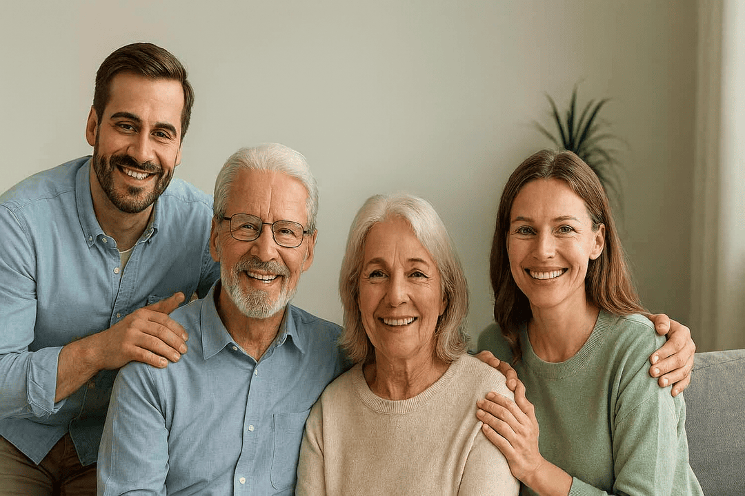 Famille souriante protégée par CF Assurance